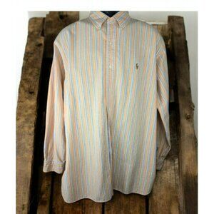 Ralph Lauren Mens Classic Fit Orange Striped Button-Down Shirt XL